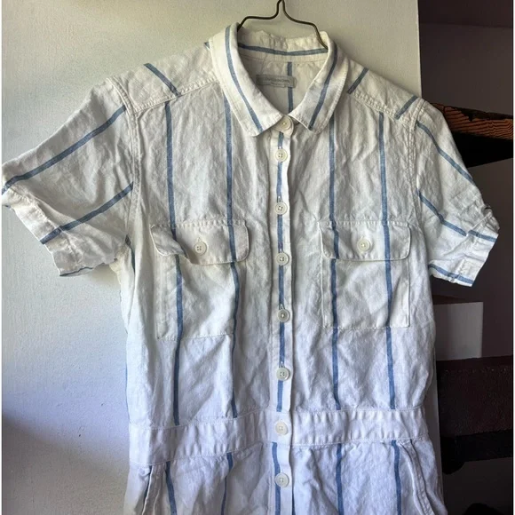 Outerknown S.E.A. Suit Shortall Linen Blend Sailing Stripe Blue - Picture 5 of 7